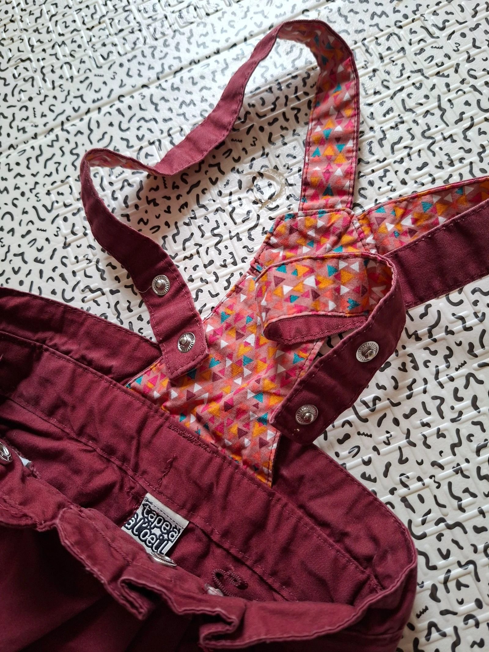 Short com suspensórios Tape à l’oeil 12 meses 74 cm bordô algodão bordado para menina – photo 4